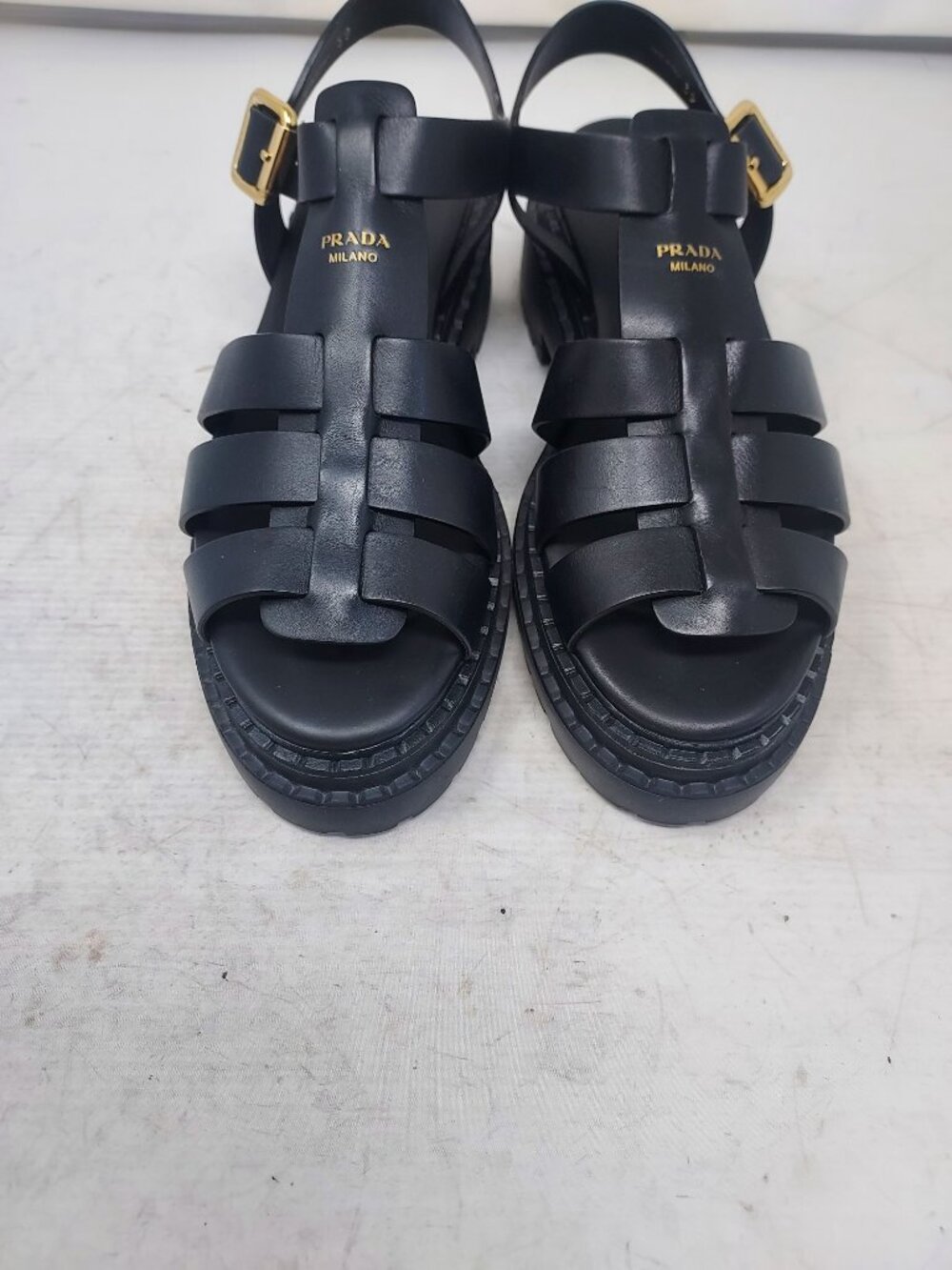 Prada Monolith WOMENS Logo Platform Fisherman Black Rubber Sandal - Picture 8 of 13